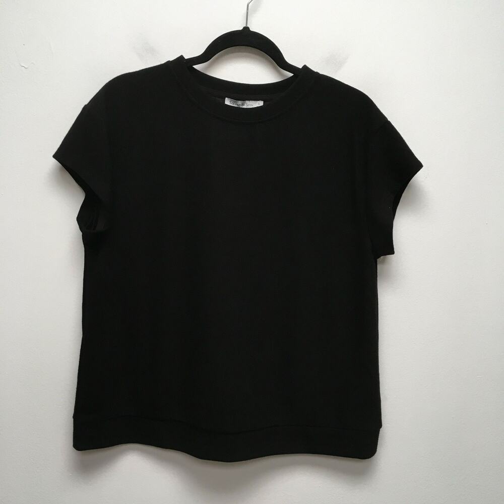 See And Be Seen Womens Black Crew Neck Stretch Close To You Short Sleeve Top S